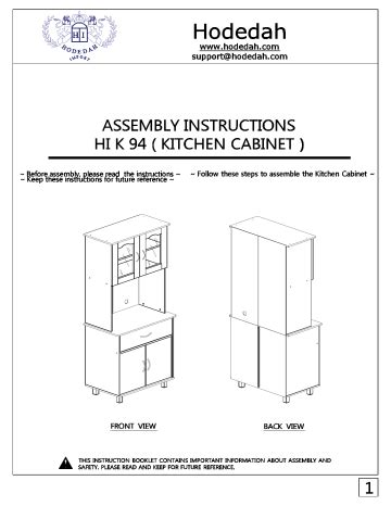 hodedah kitchen cabinet assembly instructions